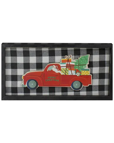 Northern Lights Northlight 16in Black And White Buffalo Plaid Santa Farm Truck Wooden Christmas Plaque
