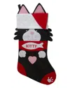 Northern Lights Northlight 19.5in Black And Red Embroidered Kitty Cat Christmas Stocking In Black