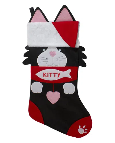 Northern Lights Northlight 19.5in Black And Red Embroidered Kitty Cat Christmas Stocking