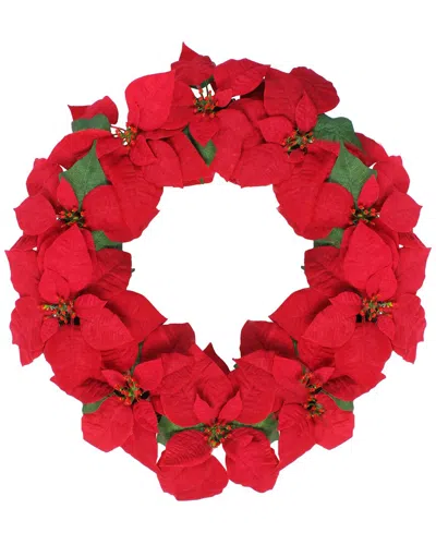 Northern Lights Northlight 24in Red Artificial Poinsettia Flower Christmas Wreath - Unlit