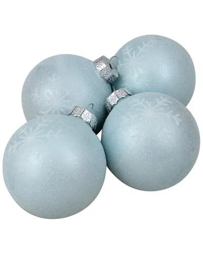 NORTHERN LIGHTS NORTHLIGHT 4CT BLUE AND SILVER SNOWFLAKE GLASS CHRISTMAS BALL ORNAMENTS 3.25IN (80MM)