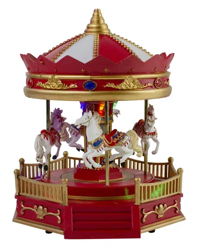 Northern Lights Northlight 9.25in Led Lighted Animated And Musical Carousel Christmas Village Display Piece In Red