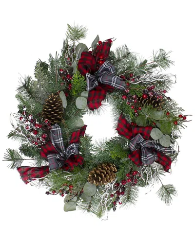 Northern Lights Northlight Dual Plaid And Berries Artificial Christmas Wreath - 24-in Unlit In Green