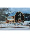 Northern Lights Northlight Led Fiber Optic Snowy Red Barn Christmas Canvas Wall Art 15.75in X  12in In Red