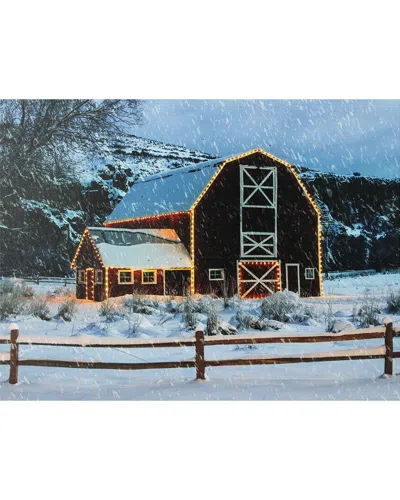 Northern Lights Northlight Led Fiber Optic Snowy Red Barn Christmas Canvas Wall Art 15.75in X  12in