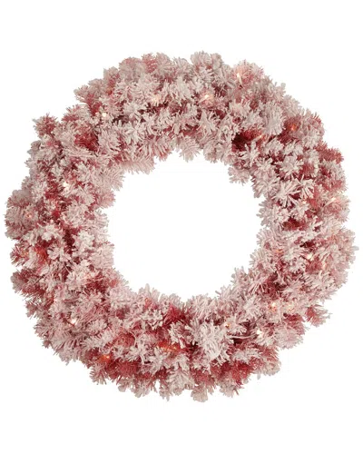 Northern Lights Northlight Pre-lit Flocked Red Artificial Christmas Wreath 36 In Clear Lights