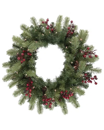 Northern Lights Northlight Pre-lit Noble Fir With Red Berries And Pine Cones Artificial  Christmas Wreath - 24in - C In Green