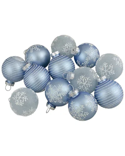 NORTHERN LIGHTS NORTHLIGHT SET OF 12 LIGHT BLUE GLASS CHRISTMAS ORNAMENTS 1.75-IN(45MM)
