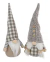 Northern Lights Northlight Set Of 2 Beige And White Gingham Nordic Christmas Gnomes 13in In Beige