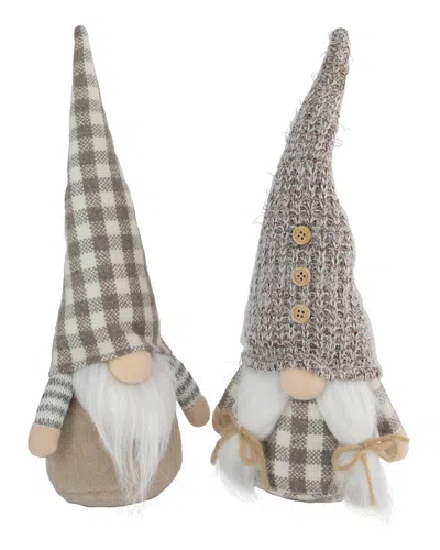 Northern Lights Northlight Set Of 2 Beige And White Gingham Nordic Christmas Gnomes 13in In Gray