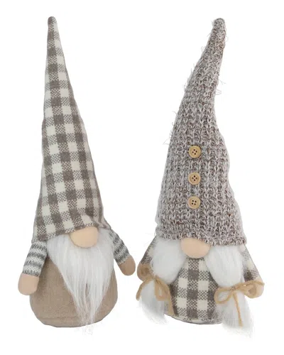 Northern Lights Northlight Set Of 2 Beige And White Gingham Nordic Christmas Gnomes 13in