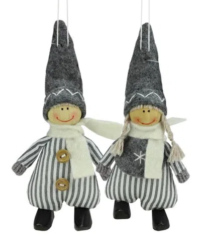 Northern Lights Northlight Set Of 2 Gray And White Plush Twin Christmas Ornaments 5.5in