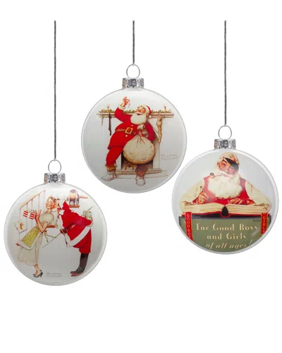 Northern Lights Northlight Set Of 3 Glass Norman Rockwell Christmas Disc Ornament In White