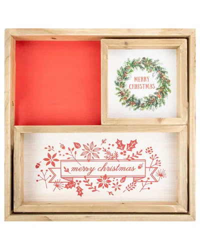 Northern Lights Northlight Set Of 3 Merry Christmas Wood Plaques And Serving Tray With Handles  16in In Brown