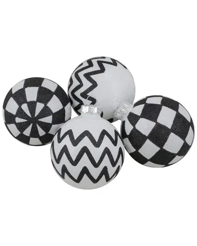 Northern Lights Northlight Set Of 4 Black And White Glass Ball Christmas Decoration 2.75-in(67mm)