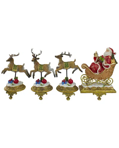 Northern Lights Northlight Set Of 4 Santa And Reindeer Christmas Stocking Holders 9.5in In Gold