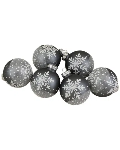 Northern Lights Northlight Set Of 6 Gray And White Snowflake Glass Christmas Ball Ornaments 4in (101mm)