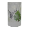 Northlight 10" Deer Pine And Snowflakes Hand Painted Flameless Glass Candle Holder In Gray