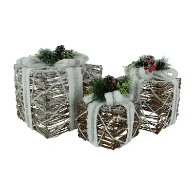 Northlight 10" Led Gift Boxes With Pine And Berries Christmas Tabletop Decor In Multi