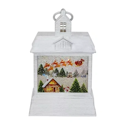 Northlight 10" Led Lighted Santafts Sleigh Lantern Christmas Snow Globe In White