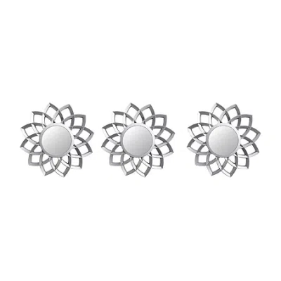 Northlight 10" Matte Silver Arched Floral Round Wall Mirror In Gray