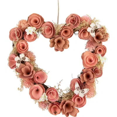 NORTHLIGHT NORTHLIGHT 10" PINK WOODEN ROSE HEART SPRING WREATH WITH BUTTERFLIES