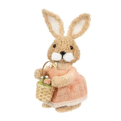 Northlight 10" Plush Girl Rabbit With Basket Easter Basket In Brown