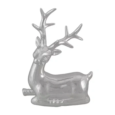 Northlight 10" Shiny Ceramic Sitting Reindeer Christmas Tabletop Decor In Silver