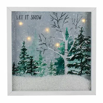 Northlight 10" X 10" Led Snow Winter Canvas Art In Multi