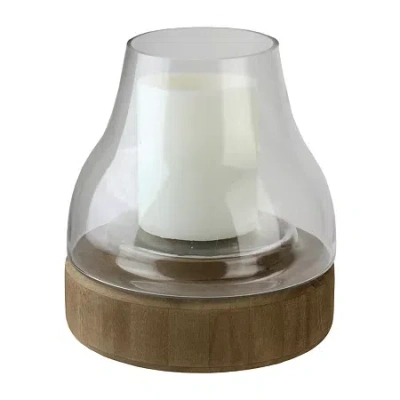 Northlight 10.25'' Transparent Glass Pillar Candle Holder With Wooden Base In Multi