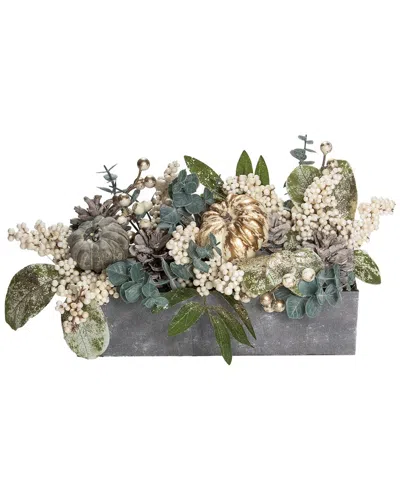 Northlight 10.25in Pumpkin & Leaves Fall Decoration In Gray