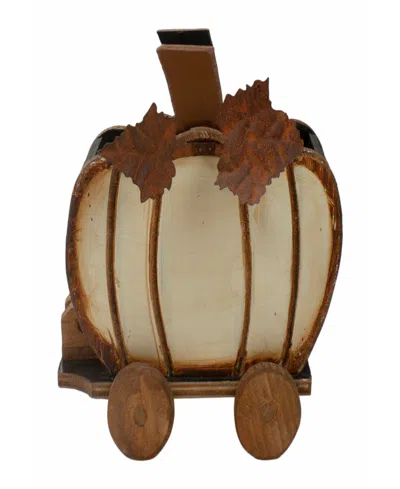 Northlight 10.5" Fall Harvest Wooden Pumpkin Cart Tabletop Decoration In Brown