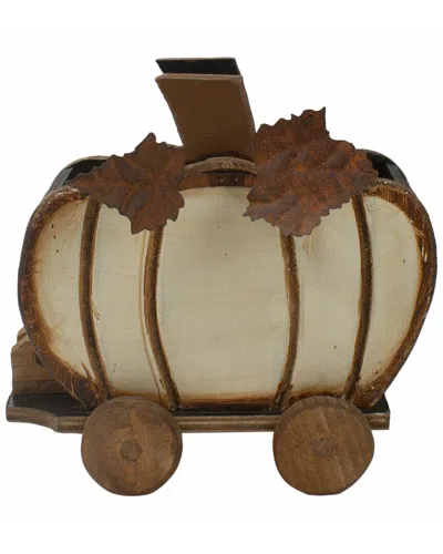 Northlight 10.5in Fall Harvest Wooden Pumpkin Cart Tabletop Decoration In Brown
