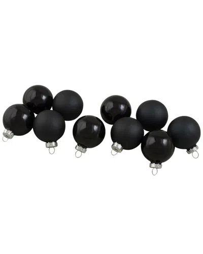 Northlight 10ct Shiny And Matte Black Glass Ball Christmas Ornaments 1.75in  (45mm)