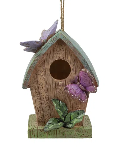 Northlight 10in Hanging Birdhouse With Butterflies Outdoor Garden Decor In Brown
