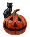 Northlight 10in Led Lighted Jack-o-lantern & Black Cat Table Decoration In Orange