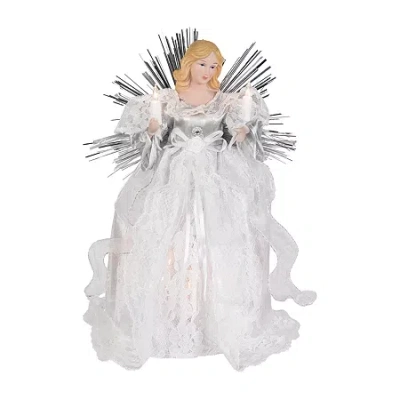 Northlight 11" Lighted Angel With Candle Christmas Tree Topper In Silver