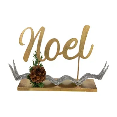 Northlight 11" Pine Foliage And Pine Cone "noel" Christmas Tabletop Decor In Gold
