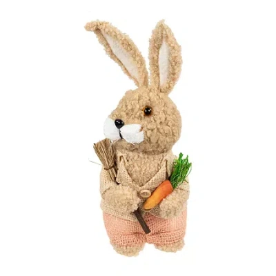 Northlight 11" Plush Boy Rabbit With Carrots Easter Figurine In Pink