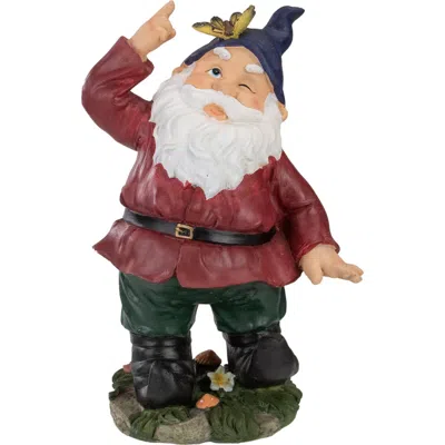 Northlight 11.25" Red And Green Gnome With Butterfly Outdoor Garden Statue In Multi