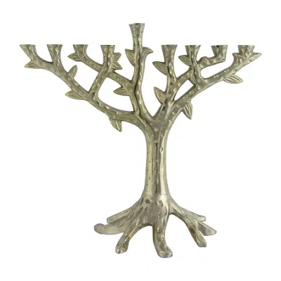 Northlight 11.5" Brass Menorah Candle Holder In Silver