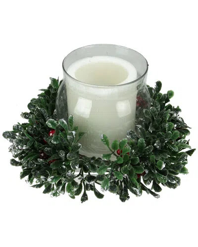 Northlight 11in Boxwood & Berry Silver Tipped Christmas Hurricane Pillar Candle Holder