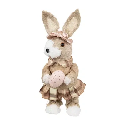 Northlight 12" Beige Girl Rabbit With Plaid Dress Easter Figurine In Neutral