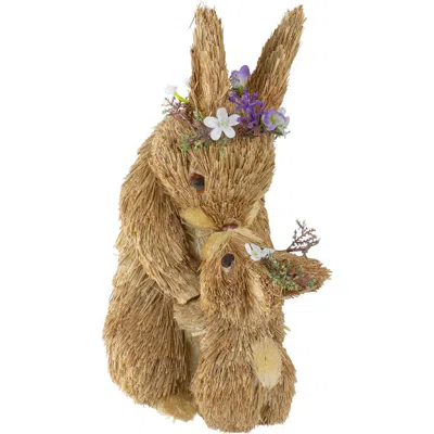 Northlight 12" Brown Mommy And Baby Bunny Sisal Easter Figure