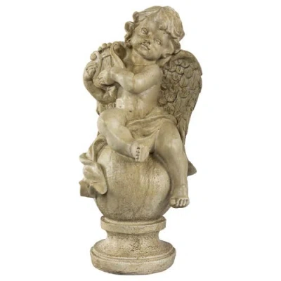 Northlight 12" Cherub With Lyre Outdoor Garden Statue In Brown