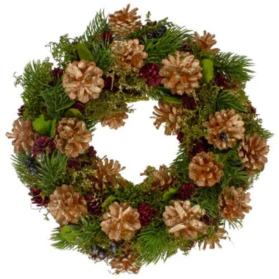 Northlight 12" Green, Gold, And Red Glitter Pinecones Christmas Wreath