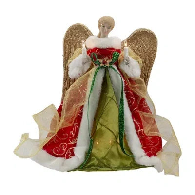 Northlight 12'' Lighted Red And Green Angel With Wings Christmas Tree Topper - Clear Lights