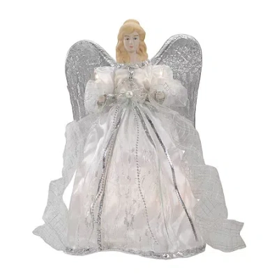 Northlight 12'' Lighted Silver Angel With Wings Christmas Tree Topper - Clear Lights In White