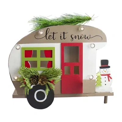 Northlight 12" Pine And Snowman Rv "let It Snow" Christmas Tabletop Decor In Multi