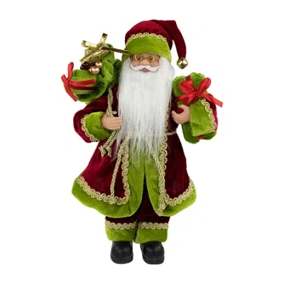 Northlight 12'' Red And Green Santa Claus With Gift Bag Christmas Figure In Multi